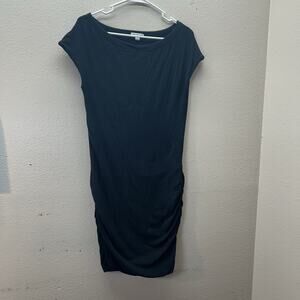 Standard James Perse‎ Boat Neck Cap Sleeved Dress Black Ruched Bodycon SZ 2 / M